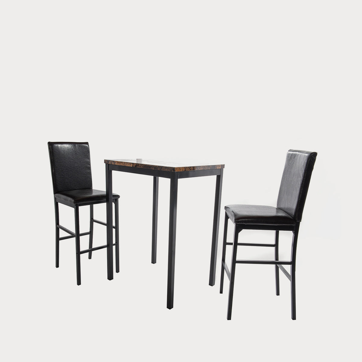 Della Dark Brown 3-piece Counter Height Bistro Set with Faux Marble Table and 2 Faux Leather Side Chairs