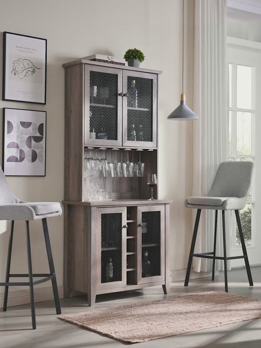 Jill Zarin Bar Cabinet with Mesh Doors and Stem Glass Placement