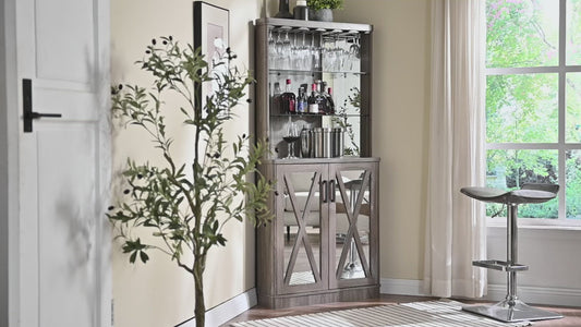 Corner Bar Cabinet with Mirrored Panels