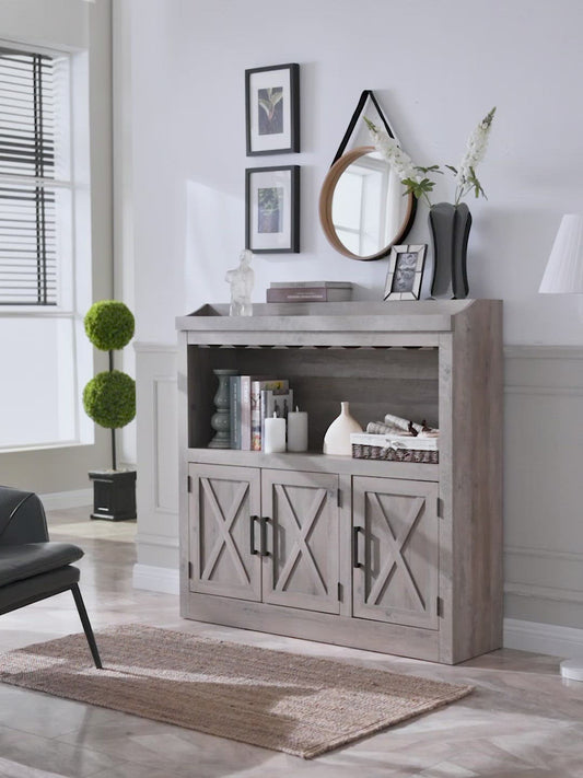 Bar Cabinet with Stem Glass Placement and Wooden Doors